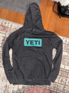 Yeti Men's Dark Gray Crewneck Hoodie with Teal Logo